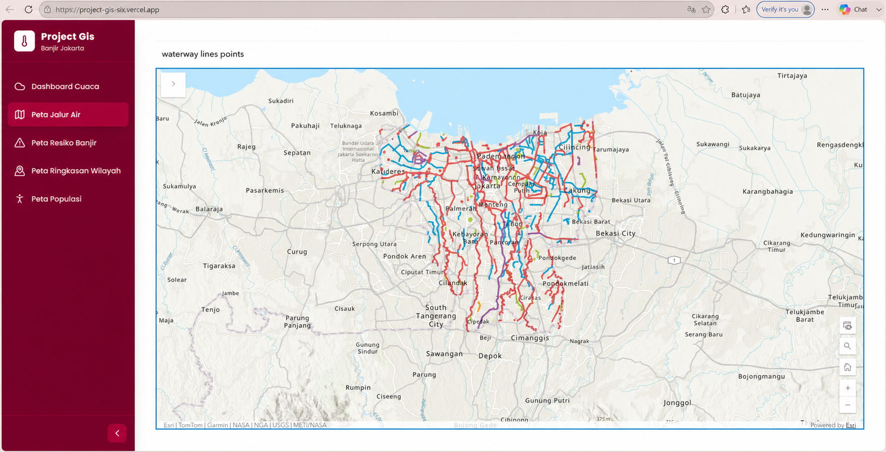 Jakarta waterway route map from the GIS project