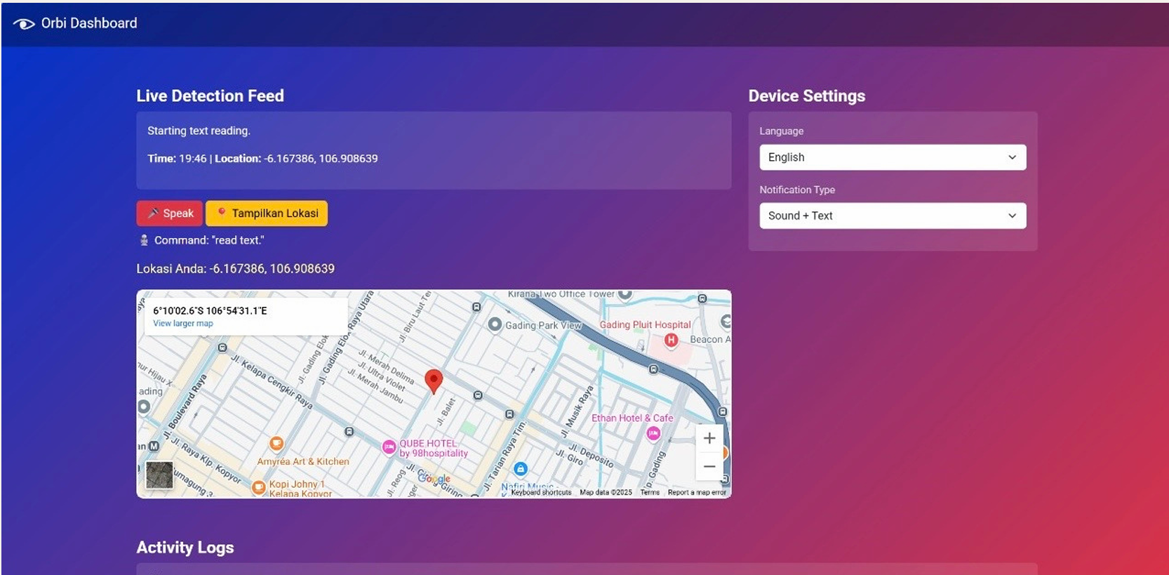 Orbi assistive AI computer vision dashboard