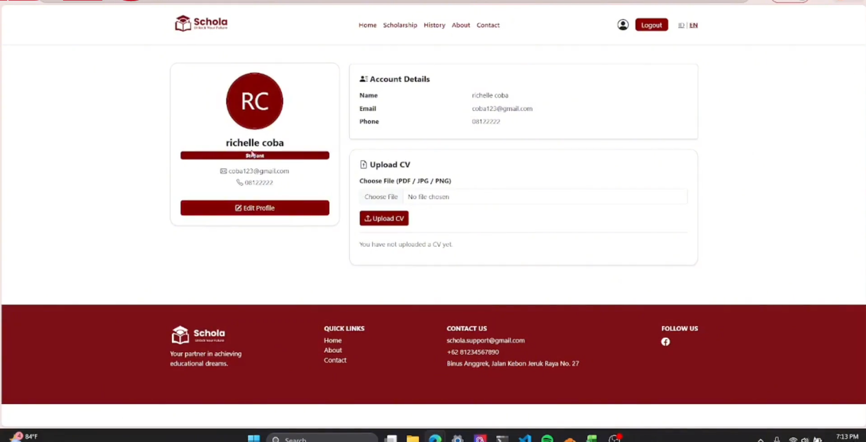 Student profile and CV management
