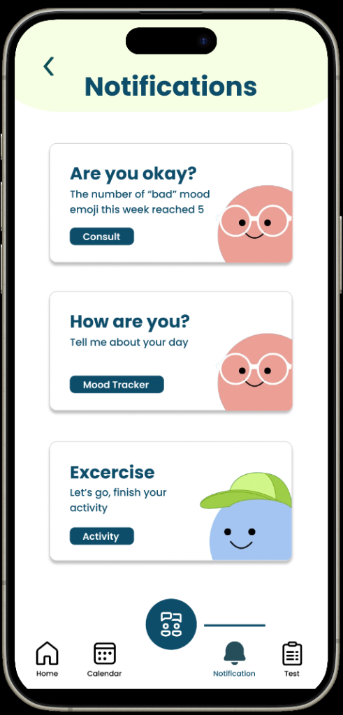 Serene Soul Empathetic Mascot-Led Proactive Notification Cards Screen
