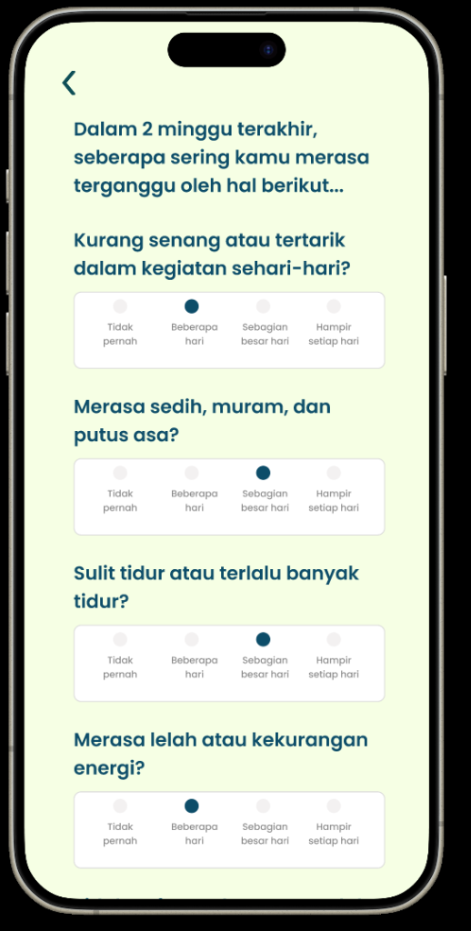 Serene Soul 2-Week Mental Health Screening Questionnaire Screen